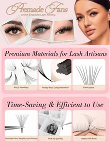 240PCS 500PCS 1000PCS Premade Fans Eyelash Extensions 240-1000 Fans Single Length 240 Fans 20D D Curl Handmade Volume Lashes Extensions 0.07mm Thickness 8-15mm Premade Volume Eyelash Extension Middle Stem Pointy Base Premade Lashes - D - View 3