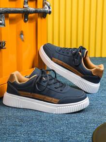 蓝色和棕色时尚绅士多功能新款男士运动鞋，柔软舒适，适合节日派对、街头服饰、低跟平底商务休闲步行鞋