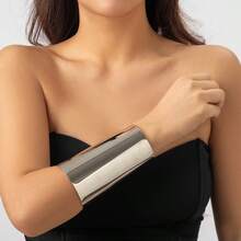 1-Pc Fashionable Metal Smooth Open Wide Bracelet With A Minimalist Style Suitable For Dates, Shopping, And Holidays - Style2-Silvery - View 2