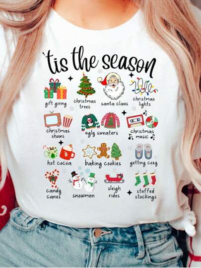 Retro Christmas 'Tis The Season Santa Claus, Gifts, Christmas Trees, Colorful Lights, Snowman DIY Iron-On Heat Transfer Sticker Decals Patch, Suitable For T-Shirts, Sweatshirts, Pillowcases, Fabric, Bags And Clothing Decoration, Merry Christmas Xmas New Year Retro Holiday Party Decor