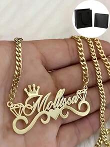 1pc Personalized Gold Name Necklace, Fashionable Stainless Steel Necklace With Crown & Heart Diamond Pendant, Unique Jewelry Gift Suitable For Summer, Vintage, Luxury, Casual, Minimalist Occasions, Ideal For Graduation, Wedding, Valentine's Day - Crown - View 8
