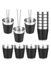 6 piezas de 30ml Vasos de chupito de acero inoxidable rosa y negro - Vasos de whisky reutilizables, duraderos y elegantes con cadena antioxidante - Perfectos para bodas inolvidables, carnavales y fiestas de ciervos - Accesorios de bebida premium para eventos festivos - Multicolor - Ver 10
