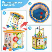 Cubo de actividades de madera, 8 en 1 juguetes para niños y niñas mayores de 1 año, juguetes educativos de aprendizaje para niños de 1 y 2 años, multiusos ABC-123 Ábaco, laberinto de cuentas, clasificador de formas - Multicolor - Ver 9