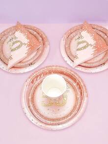 10 件女士 50 岁生日装饰玫瑰金 50 岁纸盘杯子餐巾餐具玫瑰金装饰品女士母亲 50 岁生日派对用品 - 彩色 - 查看 6
