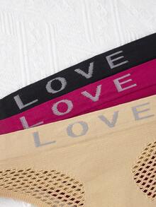 3 pièces Culottes sans couture de couleur unie avec lettres ajourées, sous-vêtements sexy et confortables pour un port quotidien pour femmes