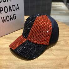 Gorra de béisbol con costuras bicolor y tachuelas de diamantes para mujer con brillantes diamantes de imitación, moderna y versátil para ir de compras, protegerse del sol y protegerse del sol. - Multicolor - Ver 9