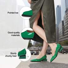 lumeheel Shoes For Women Fashion Forward Elegant Dressy Womens Pumps And Loafers With Low Chunky Heel And Sleek Pointed Toe Design Fashion Forward - 綠色專利 - 查看 7