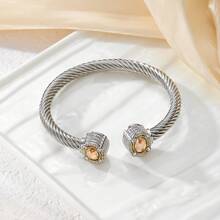 European & Americana Style Stainless Steel Cable Bracelet With Natural Stone Twisted Rope Ornament & Adjustable Cuff Titanium Steel Bracelet - Multicolor - View 15