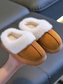 儿童拖鞋 秋冬保暖休闲 男童女童小中大码 学生室内家居毛绒拖鞋 亲子款 软底防滑厚底 灰/粉/驼色 防尘保暖情侣拖鞋 - 紫紅色 - 查看 2