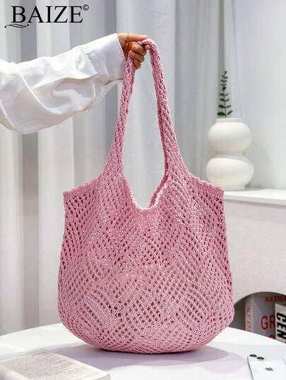 ENBEI Túi đi biển mùa hè cho nữ, đan móc, màu hồng, túi tote dung tích lớn, túi tote thời trang, túi xách nữ, túi đeo vai, túi du lịch nghỉ dưỡng, túi đựng cơm trưa, vật dụng cần thiết khi đi du lịch cho nữ, phù hợp cho học sinh và nữ doanh nhân, dễ phối đồ, phụ kiện dã ngoại, đồ dùng cần thiết cho lễ hội mua sắm, quà tặng giáo viên, quà tặng phù dâu.