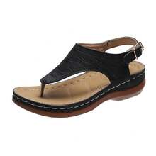 2025 Roman Style Summer Sandals For Women; One Buckle Sandal; Flat Sandals - Black - View 8
