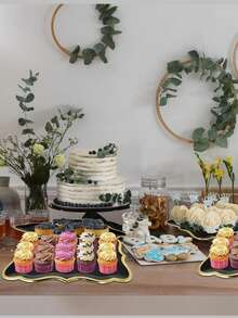 20/10/5pcs 9" X 13" Elegant Gold Rimmed Rectangular Paper Plates, Suitable For Dessert Display, Dining Table Party, Cupcake Display, Birthday Party, Wedding, Bridal Shower, Picnic, Everyday Home Use - Multicolor - View 7