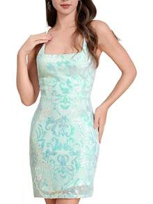 Sequin Homecoming Dresses Teens Women Sparkly Strap Bodycon Cocktail Party Night Prom Dress Vestidos De Fiesta ElegantesHalloween Christmas New Year - Light Green - 查看 2