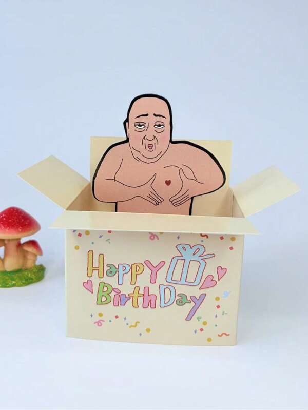 1 Biglietto di auguri pop-up divertente per il compleanno - Un design di personaggio 3D divertente di un uomo calvo con palloncini a forma di cuore e carta colorata, accompagnato da uno spazio per scrivere una lettera e una busta, adatto per compleanni, anniversari, festa della mamma, festa del papà, decorazione della casa e inviti per feste, biglietti d'auguri, biglietti d'auguri 3D colorati, per forniture scolastiche, ritorno a scuola