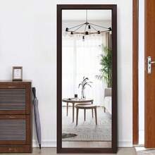 PexFix Door Mirror 18"X51"Sleek Frame Floor Mirror Full Length Over The Door Dressing Mirror Vertital Hanging Wall Mirror Rectangle Decor With 2 Removable Hangers - Brown,Walnutcolor-18''X51'',Brown