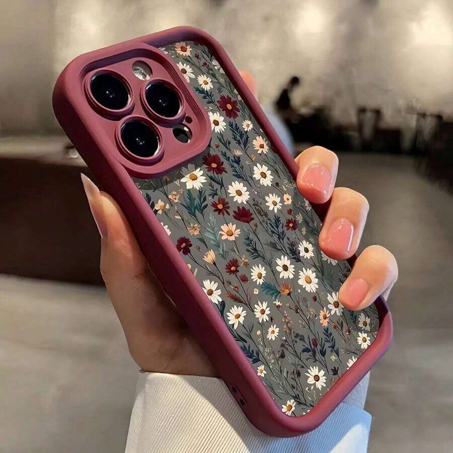 Flower Vintage Small Chrysanthemum Pattern Phone Case Compatible With IPhone 16 Pro Max, 16 Pro, 11 Pro Max, 15, 14 Plus, 13, 12, 16, XS Max, 15 Pro, XR, 15 Pro Max, 14, 13 Pro, 12 Pro Max, TPU Shockproof Soft Protective Cover For Series