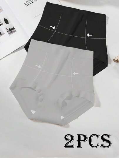 2 piezas Bragas moldeadoras sin costuras de cintura alta para control del abdomen, ropa interior para mujer