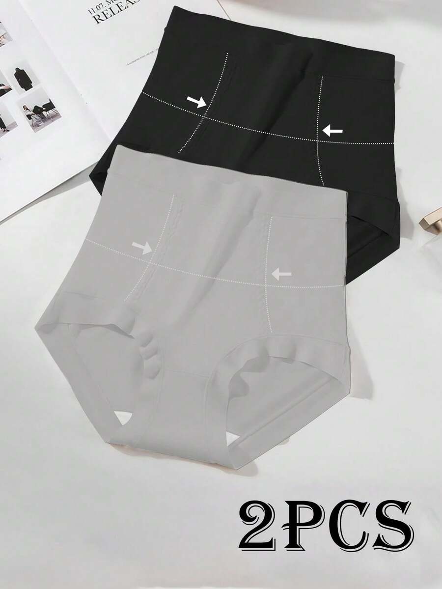 2 件高腰无缝收腹塑身内裤，女士内衣 - 彩色 - 查看 1