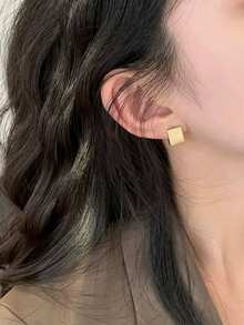 1 Pair Fashionable & Versatile Matte Textured Geometric Hoop Earrings For Women