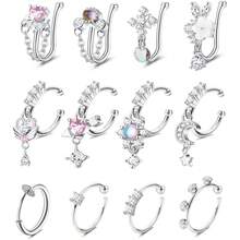 Milacolato Nose Cuff Fake Nose Ring Hoop Clip On Nose Ring CZ Dangle Fake Nose Ring Cartilage Tragus Ring Nose Cuff Non Piercing For Women Men - 彩色 - 查看 12