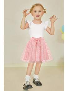 Toddler Summer Girls Clothes 2 Piece Ruffle Sleeve Tops And Belt Tutu Skirt Sets Cute Party Dress Kids