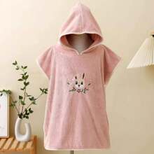 1pc Baby/Kids Hooded Bathrobe, Coral Fleece Absorbent Poncho Cloak, Cute Cartoon Design For Home, Beach, Unisex