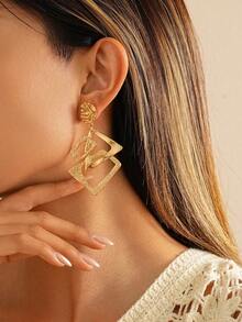 Hammered Gold Geometric Teardrop Earrings | Asymmetric Interwoven Design, Suitable For Party And Daily Wear - Multicolor - View 3