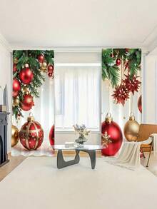 Christmas 2-Pcs Room Curtains, Polyester Living Room Curtains, Bedroom Blackout Curtains, Bedroom Decor Home, House Bedroom Wedding Decor Style, Blackout Curtains Without Drilling, Home Decor, Kitchen Curtain Set, Baby Room Decorative Door Curtains, Universal For Home Office, Suitable For Christmas, New Year Gift, Valentine's Day, Birthday Party, Wedding, Home, Daily, Anniversary, Thanksgiving, Mother's Day, Theme Party  Christmas Decor  Christmas Decorations Christmas Decoration