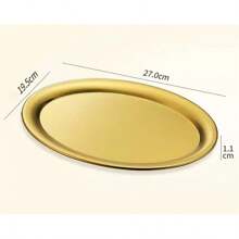 1pc Minimalist Stainless Steel Oval Tray, Serving Platter For Bread, Desserts, Coffee Cups In Cafe