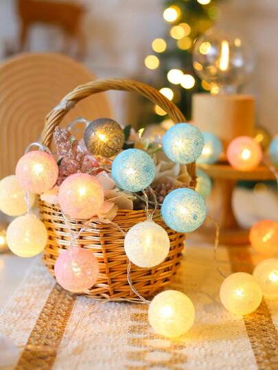 1pc 1.5/3m Home Decor Macaron Colors Ball String Lights, Warm White Fairy Lights With Battery Powered, Decorative Globe String Lights For Bedroom Decor, Wedding Decor Lights, Party, Patio, Indoor Outdoor Garden Decor Light String,Camping Tent Decor Light,Tabletop Decorative String Lights