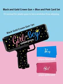 101件/套 - 黑金皇冠性别揭晓彩纸礼炮，包含黑金、粉蓝三色彩纸和礼炮，是性别揭晓派对、迎婴派对、男孩/女孩破冰游戏的理想之选。（注：需3节AAA电池。） - 彩色 - 查看 9