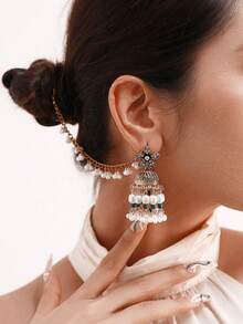 1 Cặp bông tai hình giọt nước phong cách Bohemian cổ điển phóng đại, bông tai cổ điển độc đáo, phụ kiện dự tiệc thời trang - màu vàng cổ xưa - Xem 1