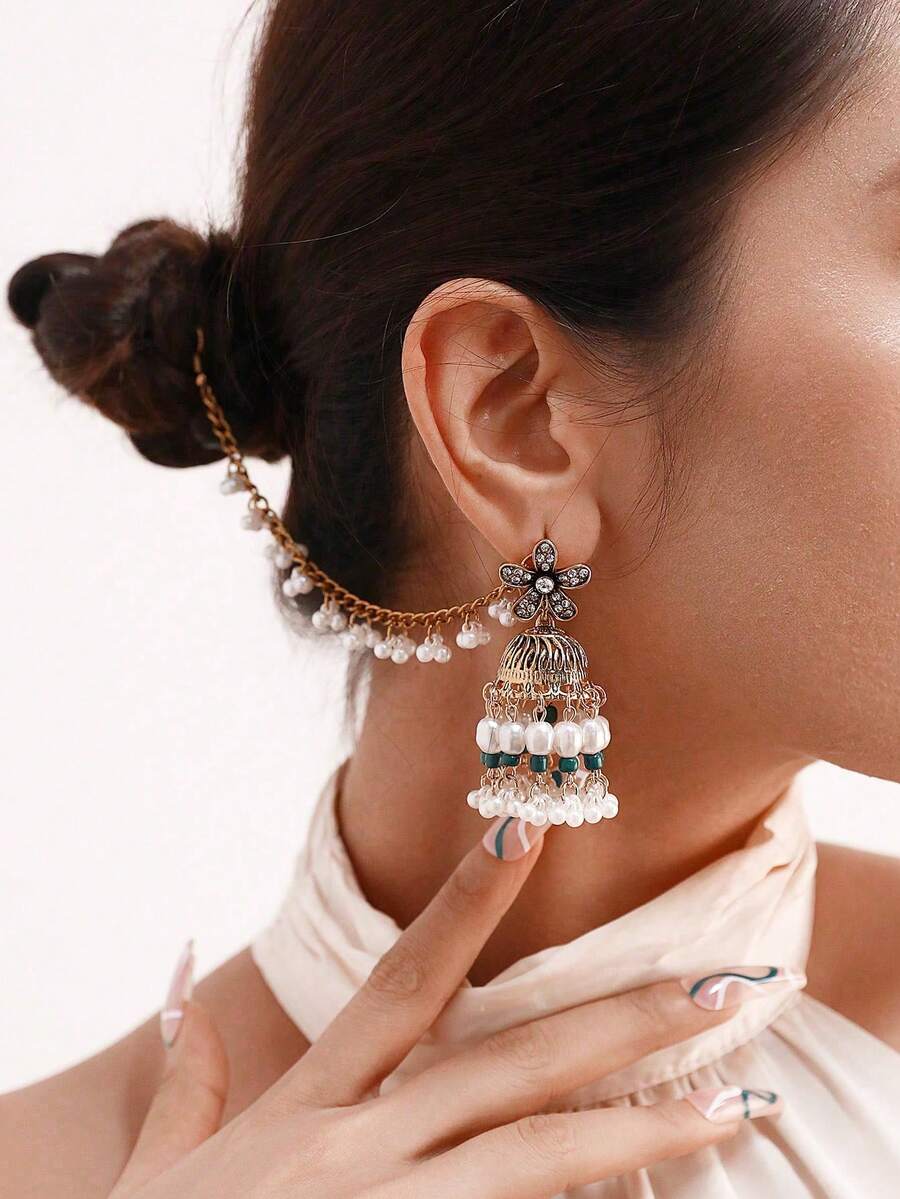 1 Cặp bông tai hình giọt nước phong cách Bohemian cổ điển phóng đại, bông tai cổ điển độc đáo, phụ kiện dự tiệc thời trang - màu vàng cổ xưa - Xem 1