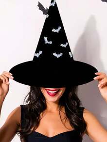 4 件套万圣节女巫帽、塔夫绸女巫帽、尖头女巫帽、黑魔术师巫师帽 - 黑色 - 查看 3
