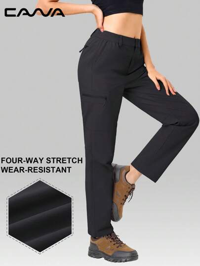 Cavva Vattentåliga vandringsbyxor för kvinnor Snabbtorkande Lättvikt Komfort Stretchig Medelhög midja Resår i sidorna 5 säkra fickor Dragkedja upp till låret Raka ben Golf Camping Resor
