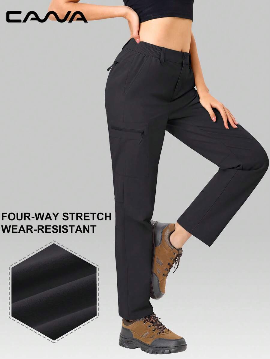 Cavva Women's Water-Resistant Hiking Pants Quick-Dry Lightweight Comfort Stretch Mid-Rise Elastic Sides 5 Secure Pockets Thigh Zipper Straight Leg Cut Golf Camping Traveling - Black - View 1