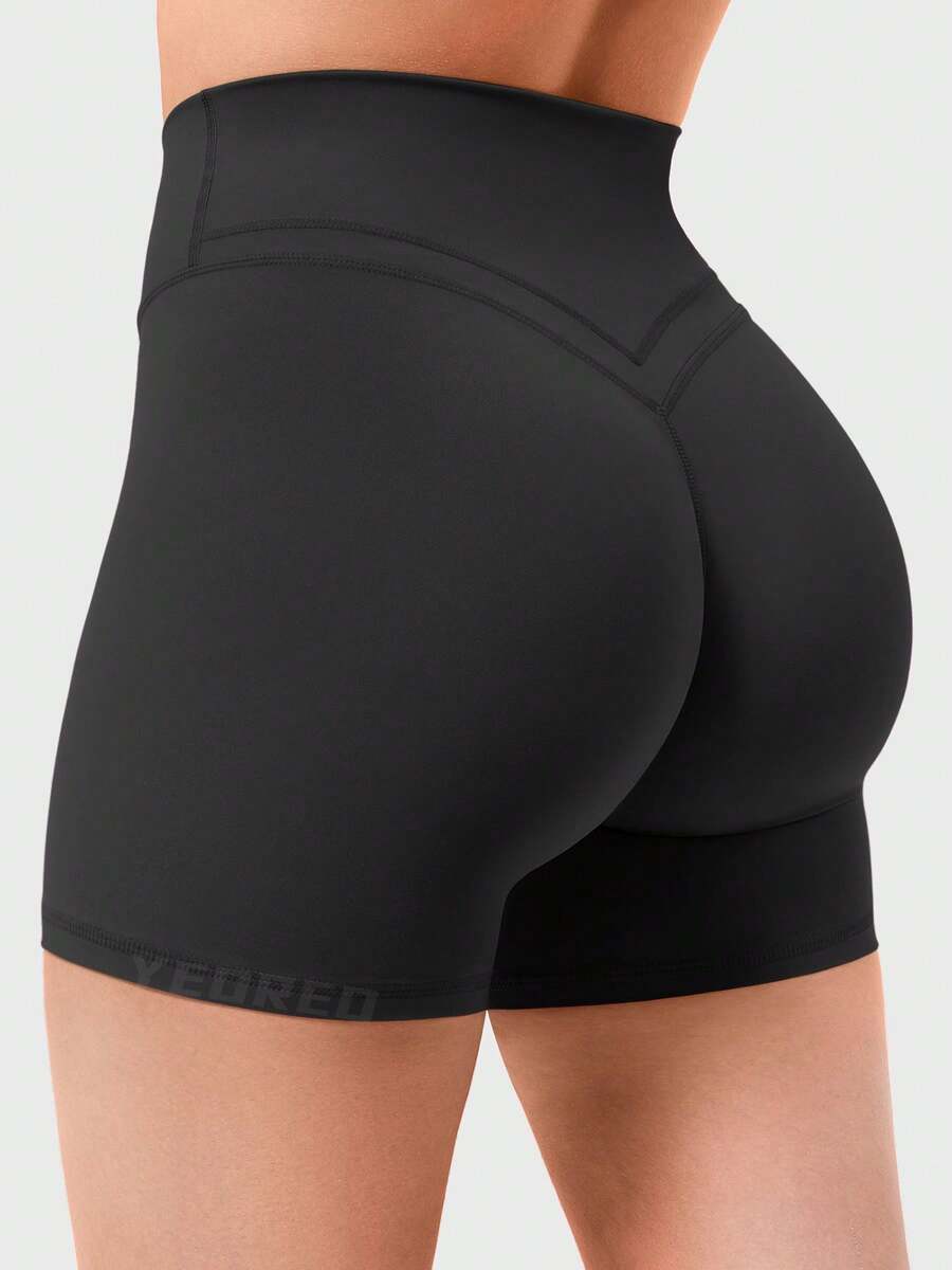 YEOREO Gym Workout Shorts For Women High Waisted Tummy Control Hidden Scrunch 4.5" Booty Shorts Julissa Cross Waist Yoga - 黑色 - 查看 1