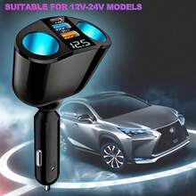 YITUMU Caricabatterie per auto con display digitale della tensione - 2 porte USB + Type-C e doppia porta per accendisigari | Ingresso 12V/24V per telefoni/tablet/ventilatori USB