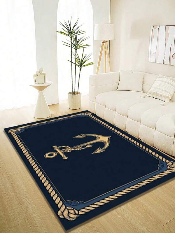 1pc Navy Blue Anchor Rope Style Rug - Fashionable Farmhouse Outdoor Carpet, Suitable For Living Room, Kitchen And Patio, Doormat, Small Rug, Welcome Mat, Floor Mat, Outdoor Doormat, Kitchen Rug Home Decor, Front Door Mat, Area Small Rug Home Decor, Area Rug, Floral Outdoor Mat, Patio Rug, Washable Carpet