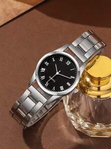 2pcs Fashionable Business Casual Men's And Women's Versatile Round Face Steel Strip Quartz Watch, Couple Gift Set; Suitable For Holidays And Daily Wear By Couples