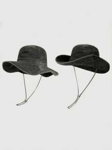 1 件纯色宽边渔夫帽，休闲运动太阳帽，可调节，户外运动礼物（帽顶随机缝制）