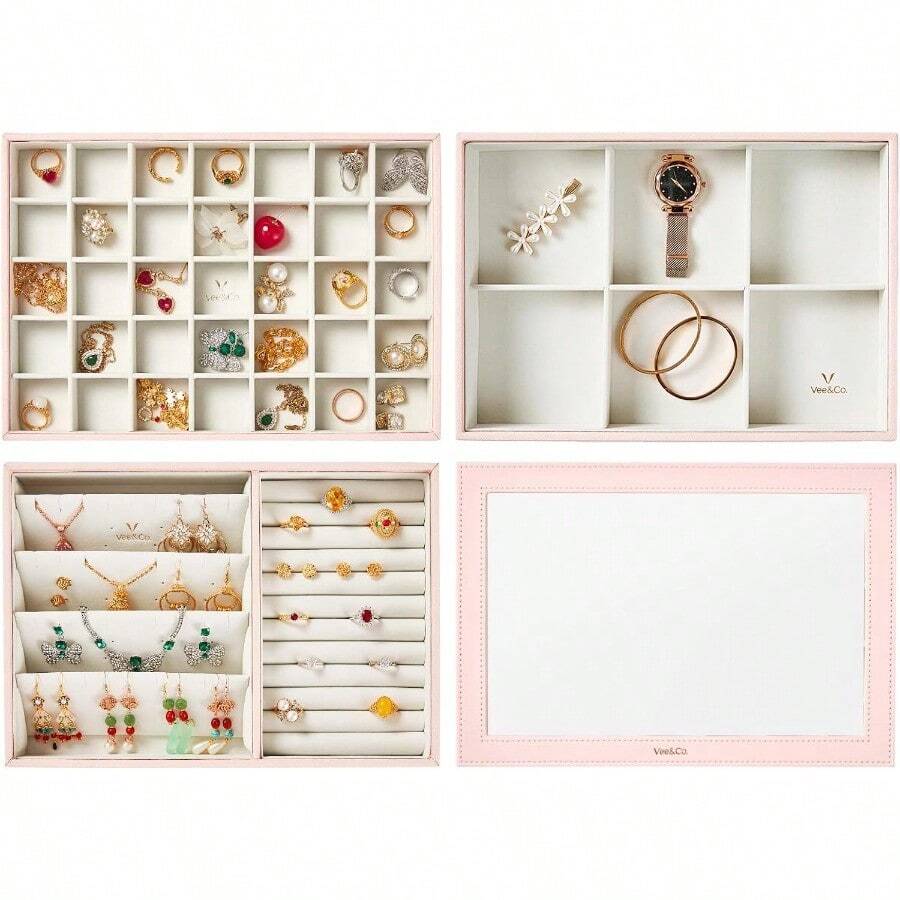 Cosmetic Storage Box & Rack - Set di 3 rosa - Visualizzare 1