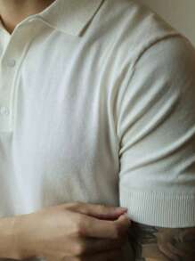 Men's Casual Everyday Solid Color Fitted Knit Polo Shirt, Spring/Summer - White - View 5