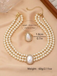 1 套优雅浪漫水晶和人造珍珠多层项链和耳环首饰套装，适合晚会、派对、节日、送给妻子的礼物