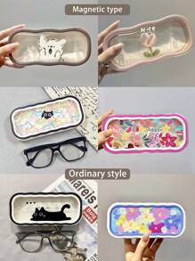 1 pièce Étui à lunettes à motif fleur, papillon et nœud, monture de lunettes transparente et résistante aux chocs. Boîte de rangement pour lunettes de mode pour hommes et femmes et bijoux, en matériau plastique, ouverture et fermeture magnétiques, grand espace convenant à toutes sortes de lunettes de soleil. Fournitures de stockage idéales.