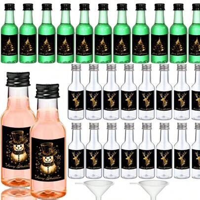 27 pezzi/2 pezzi Mini bottiglie di liquore, confezione di adesivi natalizi, etichette vintage di Babbo Natale, alce, campanelli, per vino, whisky, bevande, succhi, spezie, salse, sciroppi, oli essenziali, molto adatti per feste di Natale, cene, regali. Elementi natalizi come pupazzo di neve e albero di Natale.