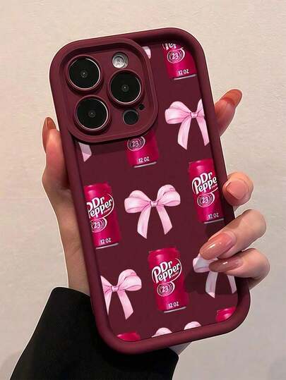 1 pieza Funda de teléfono con lazo elegante de color vino tinto compatible con Apple 16, 15, 14, 13, 12, 11 Pro Max y Series, Funda de verano para iPhone 17 Pro Max y 17