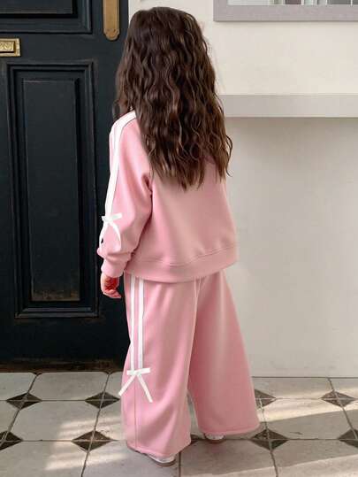 DAZY 2pcs Young Girl Girls' Round Neck Knitted Sweaters Set, Fall