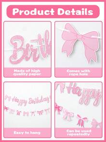 1 Set Pink Bow Sparkly "Happy Birthday" Banner, Decoration For Girls Party Background,Happy Birthday Bows Garland Banner, Glitter Pink Happy Birthday Bow Decorations For Girls, Pink Birthday Party Supplies,1st Birthday Party Banners, Bridal Shower Party Decorations, Room Home Bedroom Living Room Wedding Outdoor Decor,