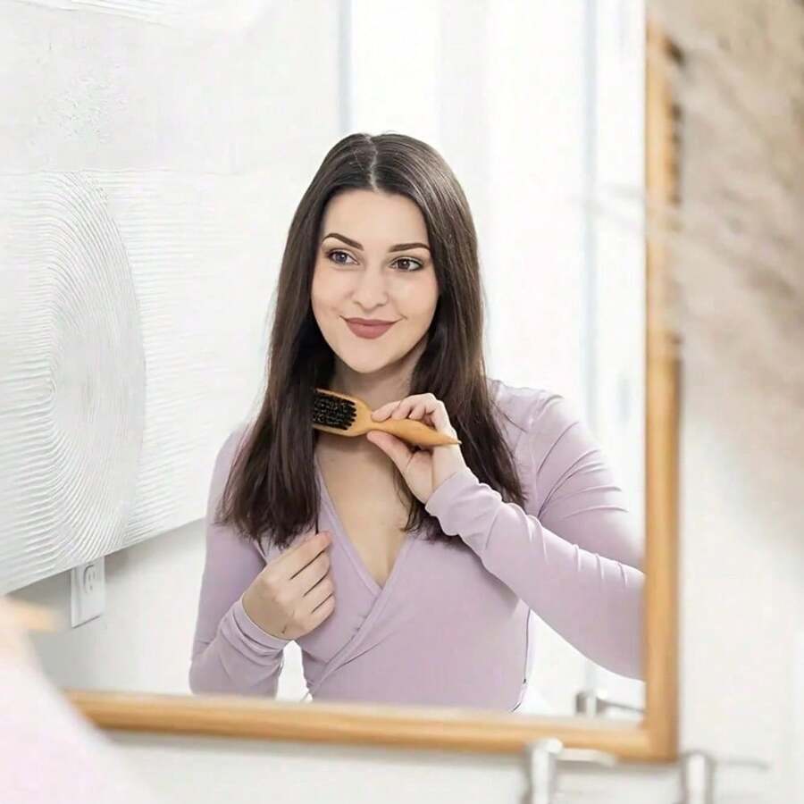 1PCS[Slick Back Hair Brush] 2-In-1 Bristle Slick Back Hair Brush | Wide Rat Tail For Sectioning & Parting, Edge Control & Flyaway Management, Natural Wood Handle, Black Bristles, Perfect For Teasing & Backcombing